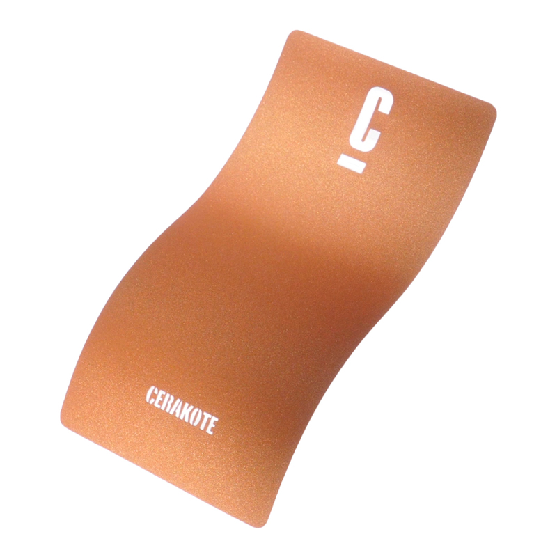 A sleek, curved Cerakote color sample card in a metallic bronze finish with the letter 'C' and the word 'CERAKOTE' printed in white.