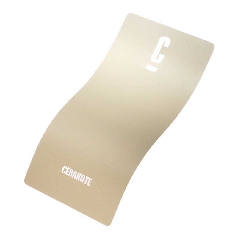 Cerakote sample card displaying a glossy beige finish with the letter 'C' and the word 'CERAKOTE' printed in white.