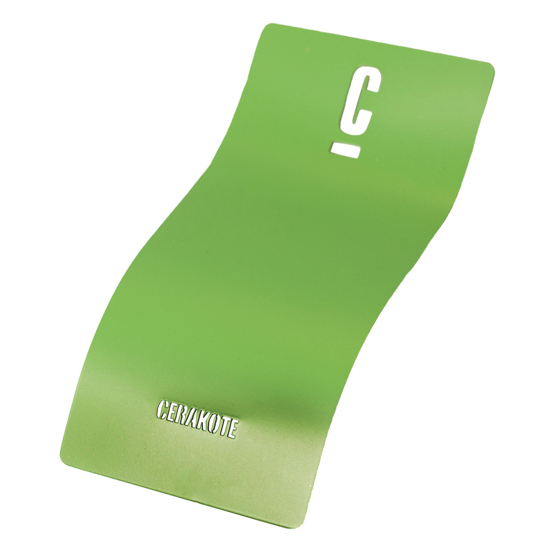 A green color sample card labeled 'CERAKOTE' and featuring a stylized letter 'C'.
