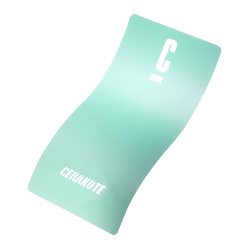 A curved mint green vinyl surface with the letters 'C' and the word 'CERAKOTE' printed on it in white.