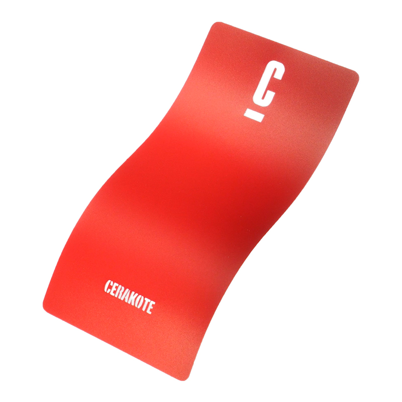 A curved red card with a matte finish, featuring the letter 'C' and the word 'CERAKOTE' in white at the bottom.
